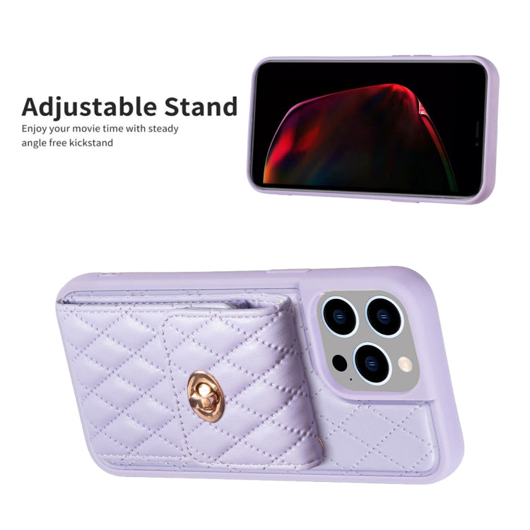 For iPhone 15 Pro Vertical Wallet Rhombic Leather Phone Case(Purple) - HoMEdemic™ 