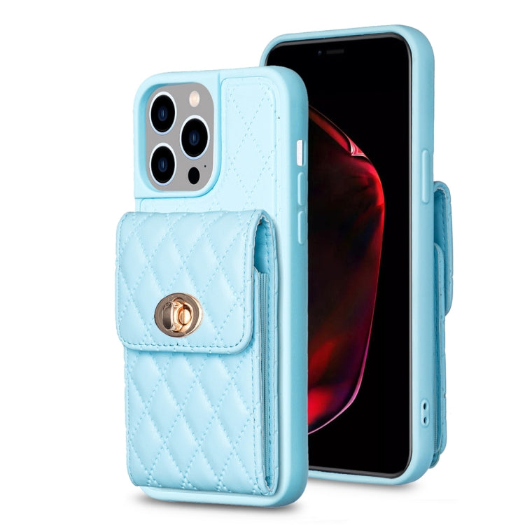 For iPhone 15 Pro Vertical Wallet Rhombic Leather Phone Case(Blue) - HoMEdemic™ 