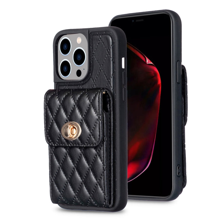 For iPhone 15 Pro Vertical Wallet Rhombic Leather Phone Case(Black) - HoMEdemic™ 