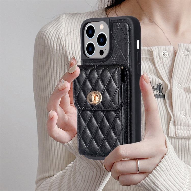 For iPhone 15 Pro Vertical Wallet Rhombic Leather Phone Case(Black) - HoMEdemic™ 