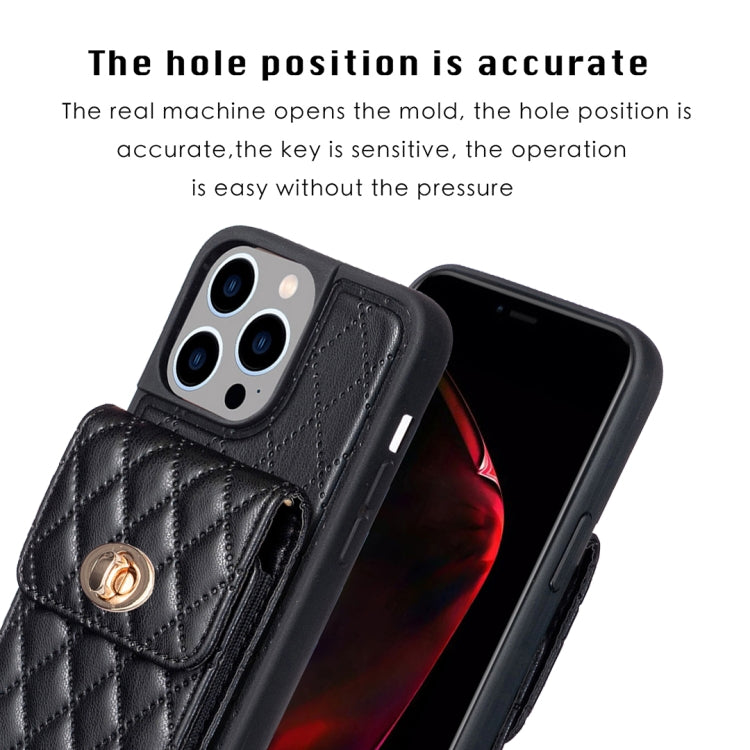 For iPhone 15 Pro Vertical Wallet Rhombic Leather Phone Case(Black) - HoMEdemic™ 