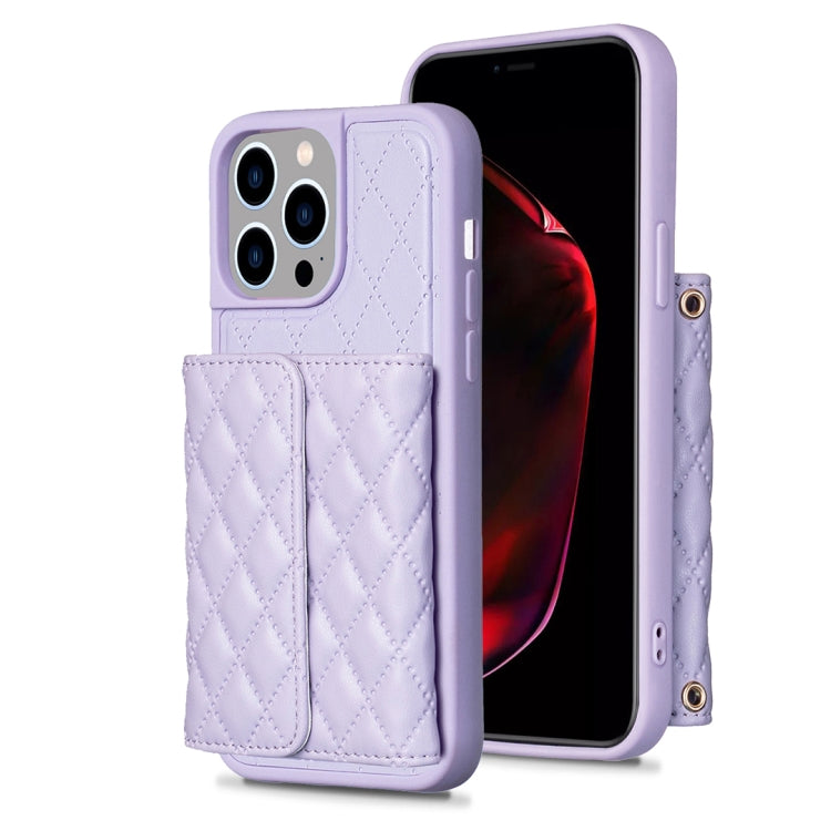 For iPhone 15 Pro Max Horizontal Wallet Rhombic Leather Phone Case(Purple) - HoMEdemic™ 