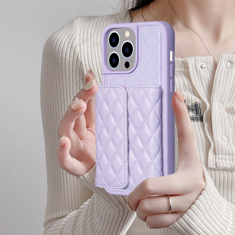For iPhone 15 Pro Max Horizontal Wallet Rhombic Leather Phone Case(Purple) - HoMEdemic™ 