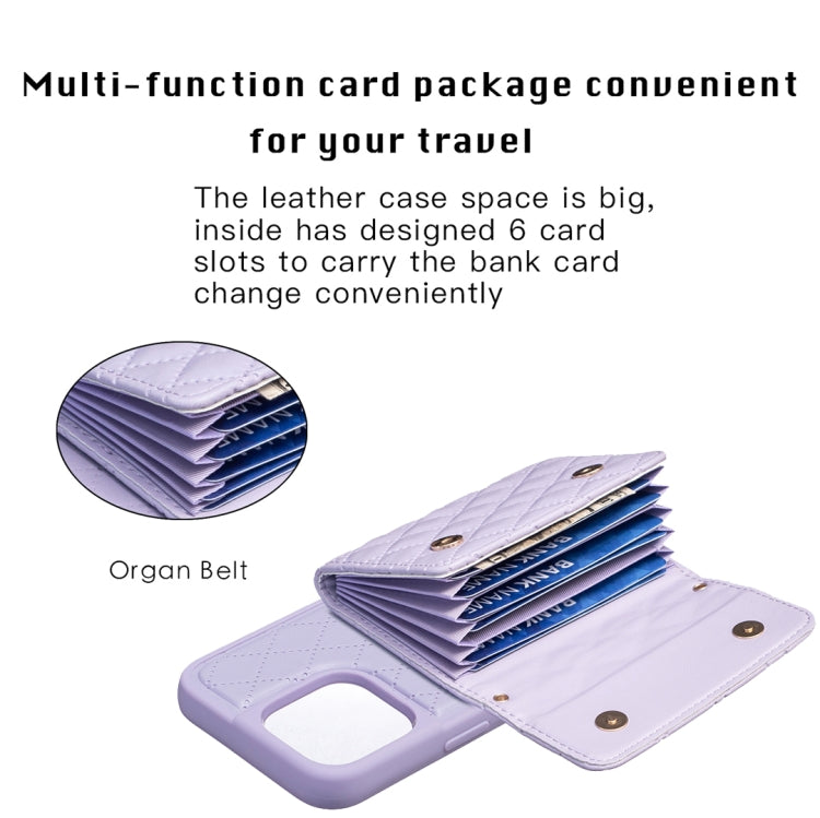 For iPhone 15 Pro Max Horizontal Wallet Rhombic Leather Phone Case(Purple) - HoMEdemic™ 