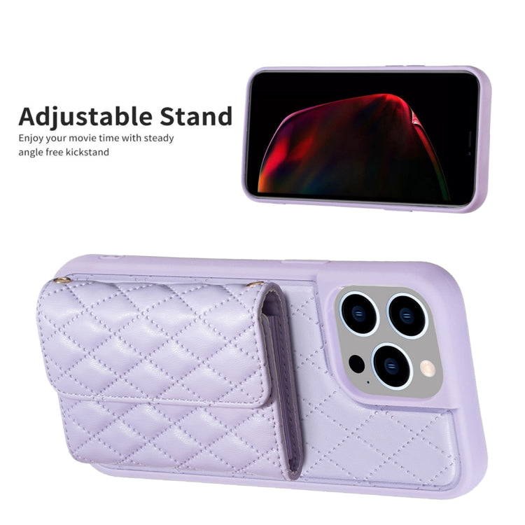 For iPhone 15 Pro Max Horizontal Wallet Rhombic Leather Phone Case(Purple) - HoMEdemic™ 