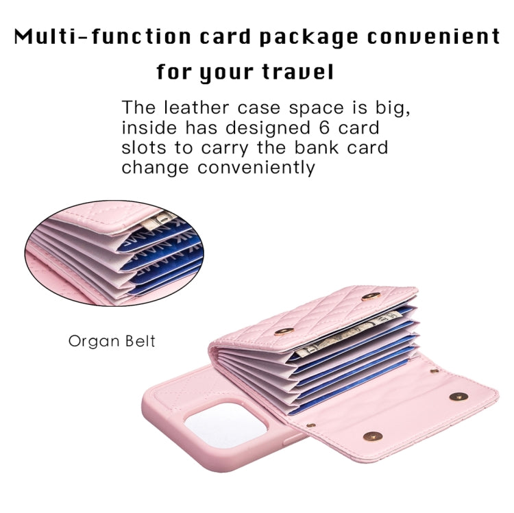 For iPhone 15 Pro Horizontal Wallet Rhombic Leather Phone Case(Pink) - HoMEdemic™ 