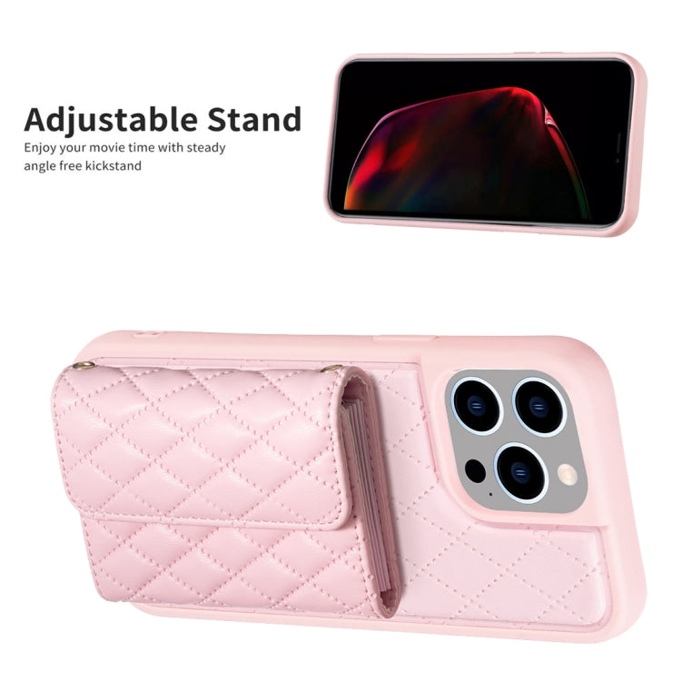 For iPhone 15 Pro Horizontal Wallet Rhombic Leather Phone Case(Pink) - HoMEdemic™ 