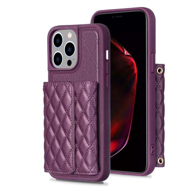 For iPhone 15 Pro Horizontal Wallet Rhombic Leather Phone Case(Dark Purple) - HoMEdemic™ 
