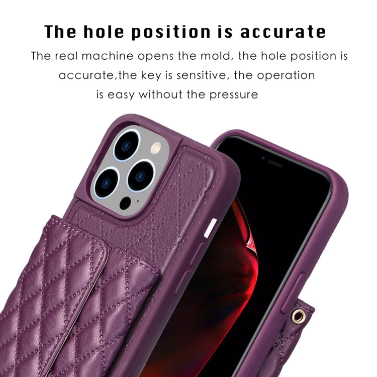 For iPhone 15 Pro Horizontal Wallet Rhombic Leather Phone Case(Dark Purple) - HoMEdemic™ 