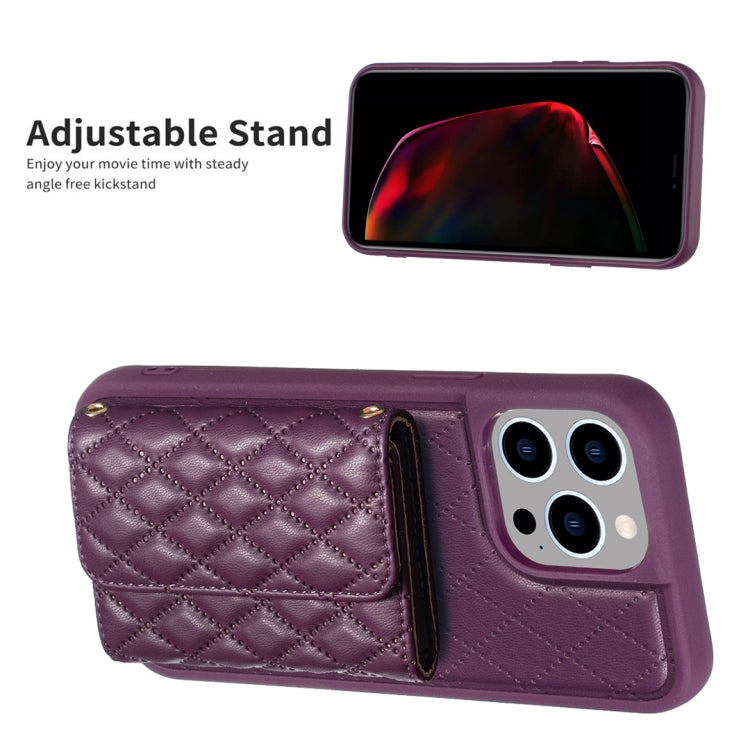 For iPhone 15 Pro Horizontal Wallet Rhombic Leather Phone Case(Dark Purple) - HoMEdemic™ 