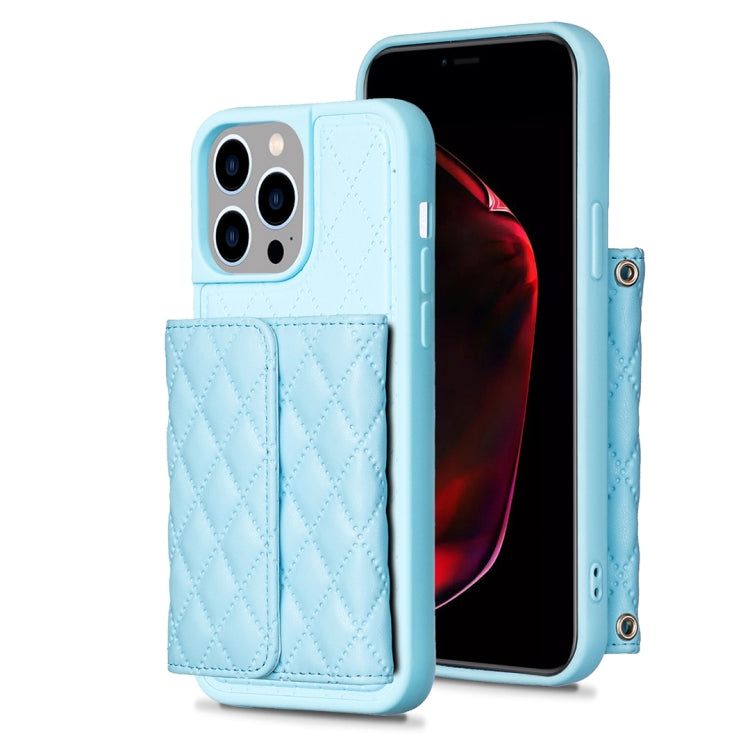 For iPhone 15 Pro Horizontal Wallet Rhombic Leather Phone Case(Blue) - HoMEdemic™ 