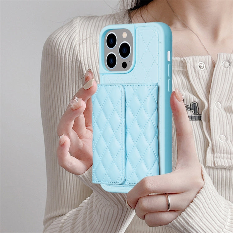For iPhone 15 Pro Horizontal Wallet Rhombic Leather Phone Case(Blue) - HoMEdemic™ 