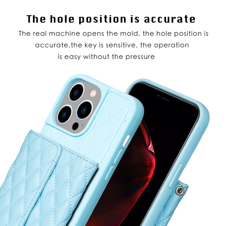 For iPhone 15 Pro Horizontal Wallet Rhombic Leather Phone Case(Blue) - HoMEdemic™ 