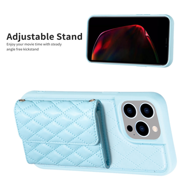 For iPhone 15 Pro Horizontal Wallet Rhombic Leather Phone Case(Blue) - HoMEdemic™ 