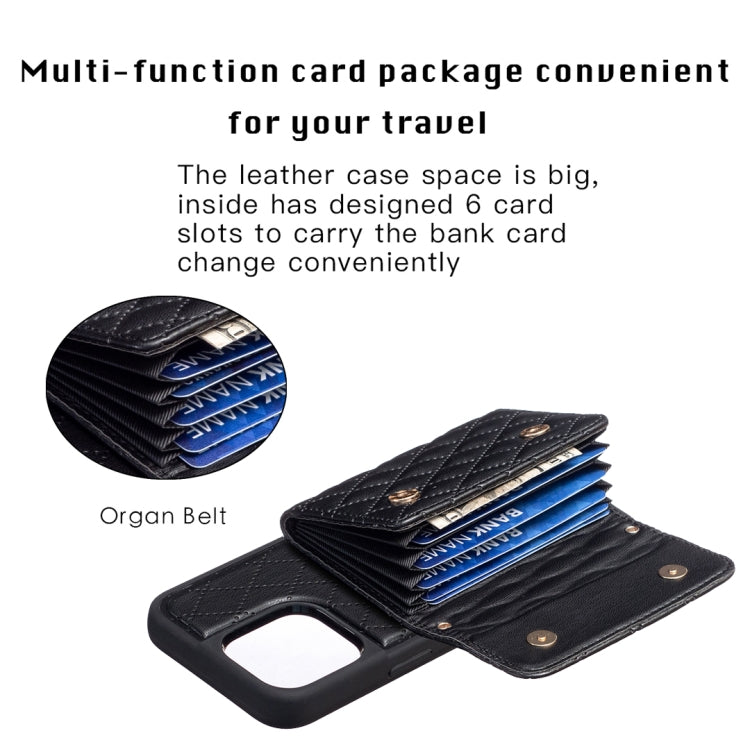 For iPhone 15 Pro Horizontal Wallet Rhombic Leather Phone Case(Black) - HoMEdemic™ 