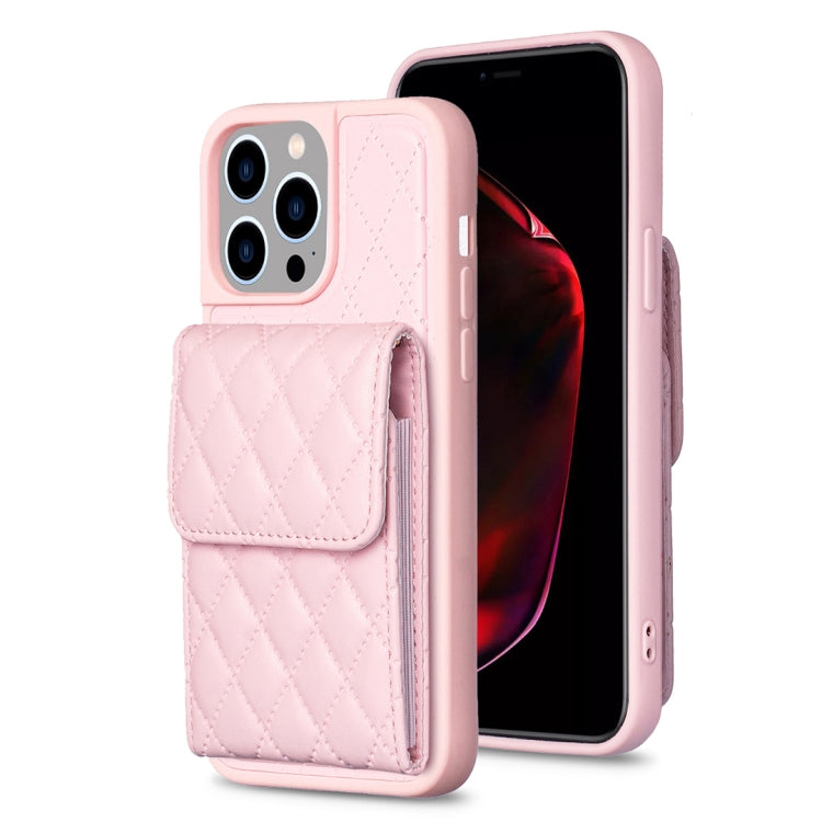 For iPhone 15 Pro Vertical Wallet Rhombic Leather Phone Case(Pink) - HoMEdemic™ 
