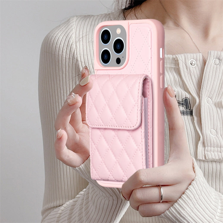 For iPhone 15 Pro Vertical Wallet Rhombic Leather Phone Case(Pink) - HoMEdemic™ 