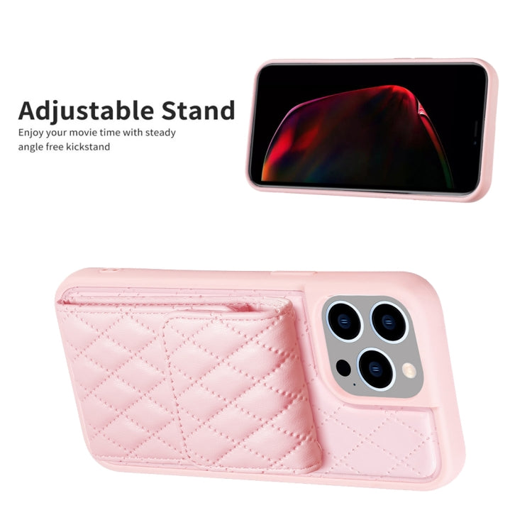 For iPhone 15 Pro Vertical Wallet Rhombic Leather Phone Case(Pink) - HoMEdemic™ 