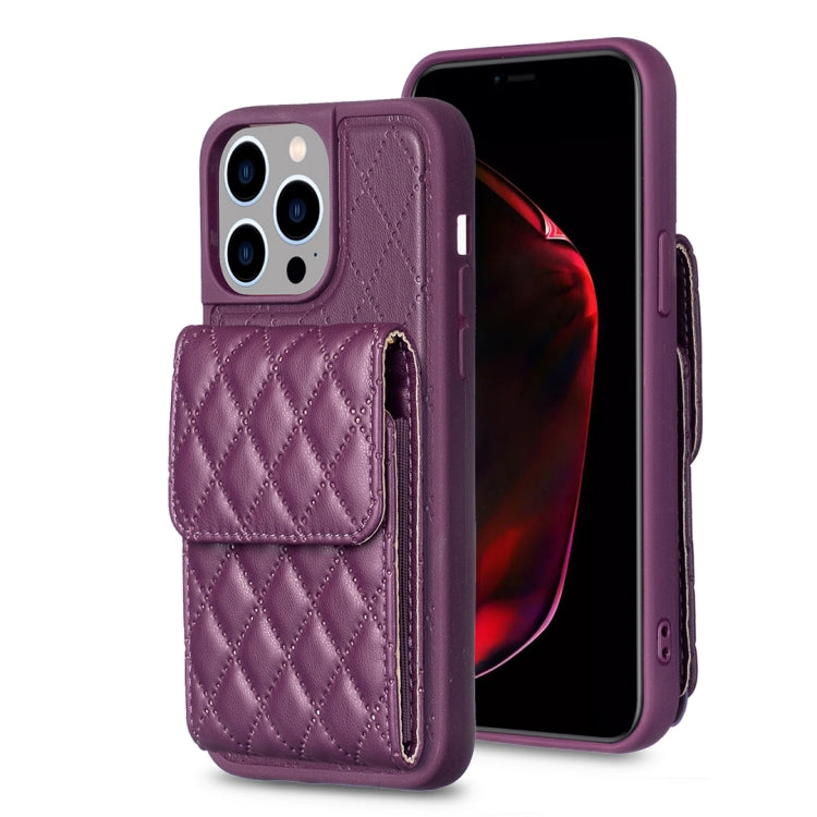 For iPhone 15 Pro Vertical Wallet Rhombic Leather Phone Case(Dark Purple) - HoMEdemic™ 