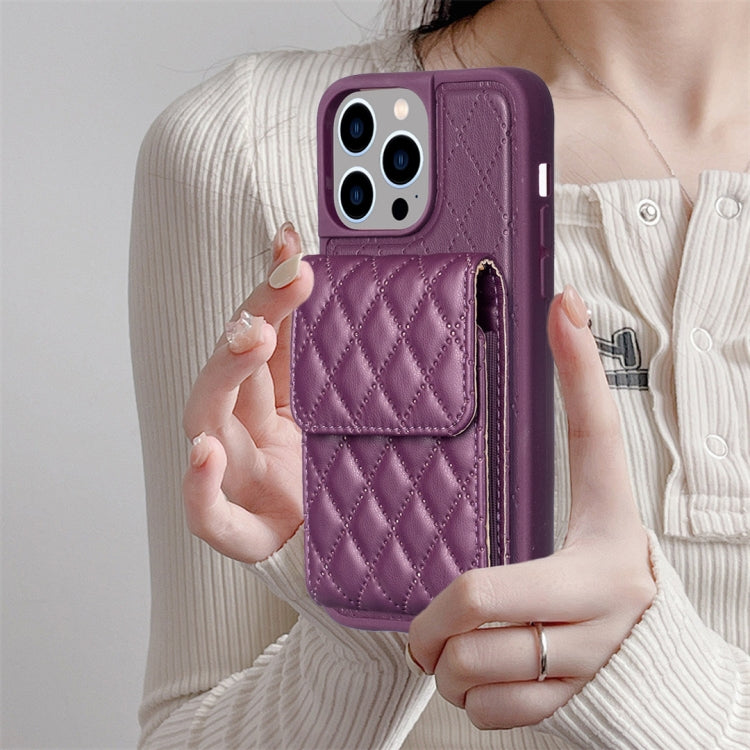 For iPhone 15 Pro Vertical Wallet Rhombic Leather Phone Case(Dark Purple) - HoMEdemic™ 