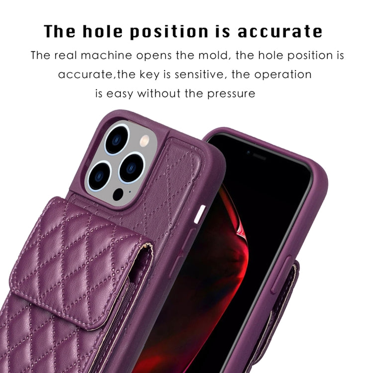 For iPhone 15 Pro Vertical Wallet Rhombic Leather Phone Case(Dark Purple) - HoMEdemic™ 