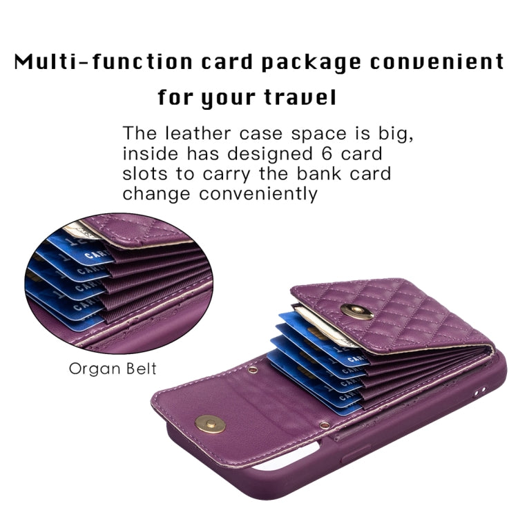 For iPhone 15 Pro Vertical Wallet Rhombic Leather Phone Case(Dark Purple) - HoMEdemic™ 