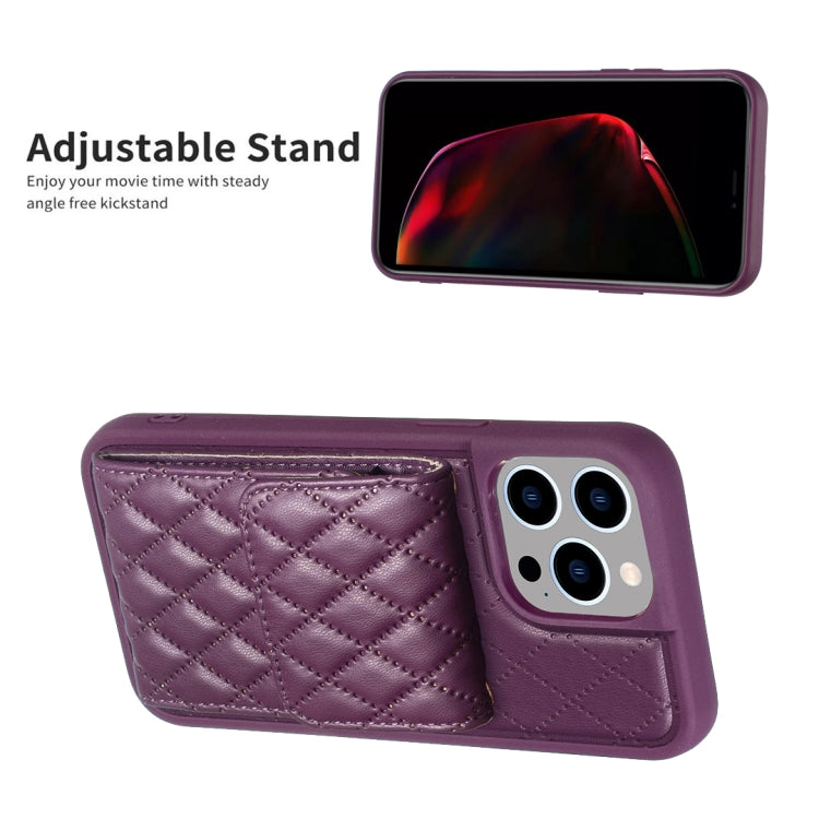 For iPhone 15 Pro Vertical Wallet Rhombic Leather Phone Case(Dark Purple) - HoMEdemic™ 