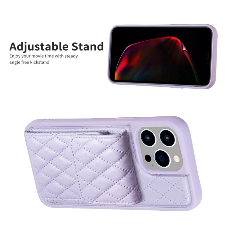 For iPhone 15 Pro Vertical Wallet Rhombic Leather Phone Case(Purple) - HoMEdemic™ 