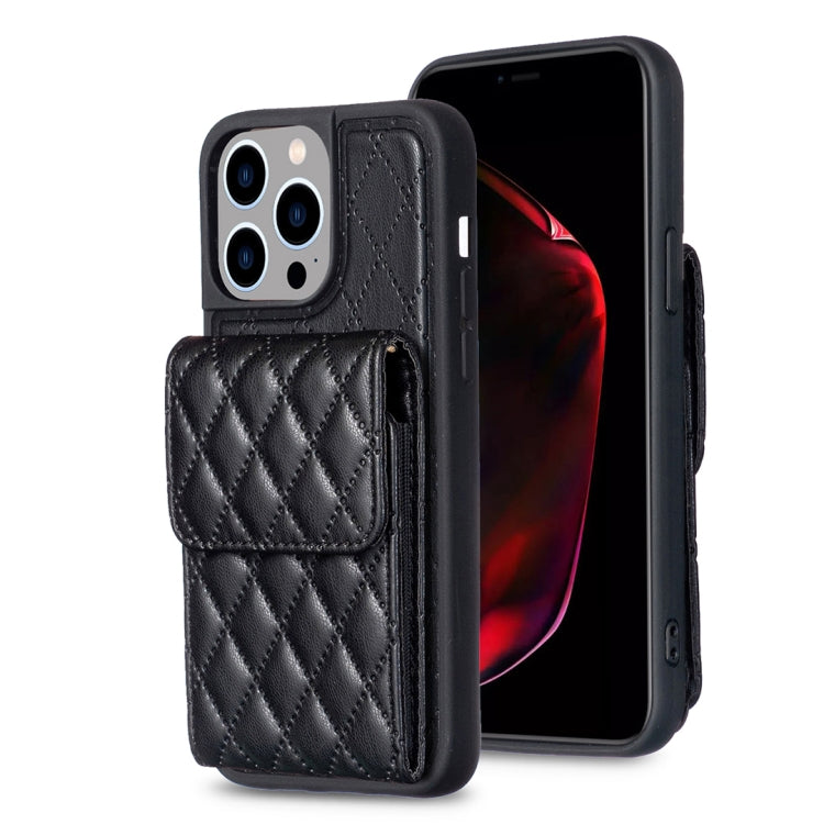 For iPhone 15 Pro Vertical Wallet Rhombic Leather Phone Case(Black) - HoMEdemic™ 