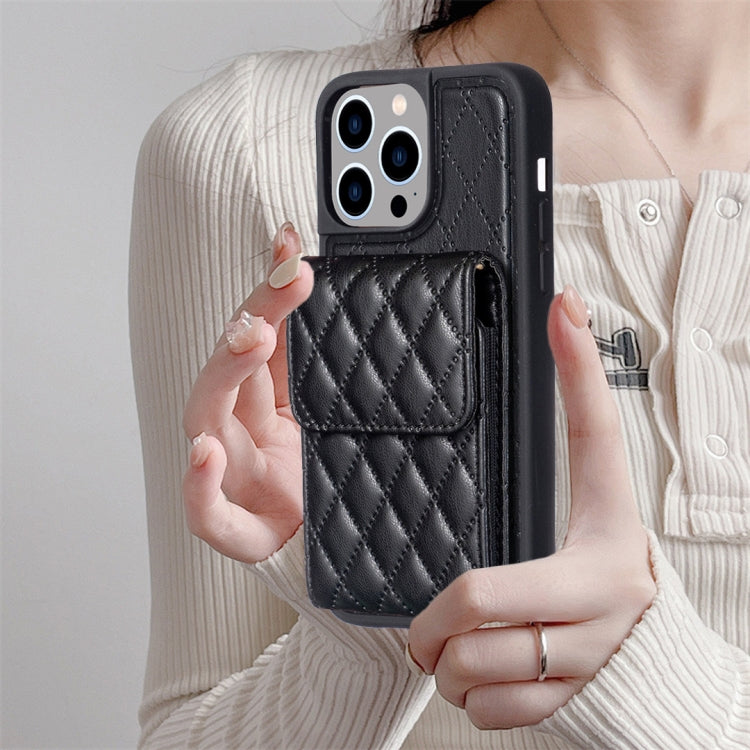 For iPhone 15 Pro Vertical Wallet Rhombic Leather Phone Case(Black) - HoMEdemic™ 