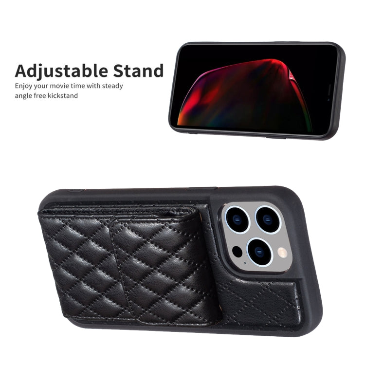 For iPhone 15 Pro Vertical Wallet Rhombic Leather Phone Case(Black) - HoMEdemic™ 