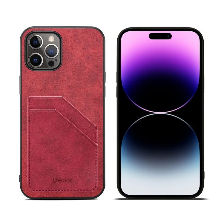 For iPhone 15 Pro Max Denior PU Dual Card Slot Back Cover Phone Case(Red) - HoMEdemic™ 