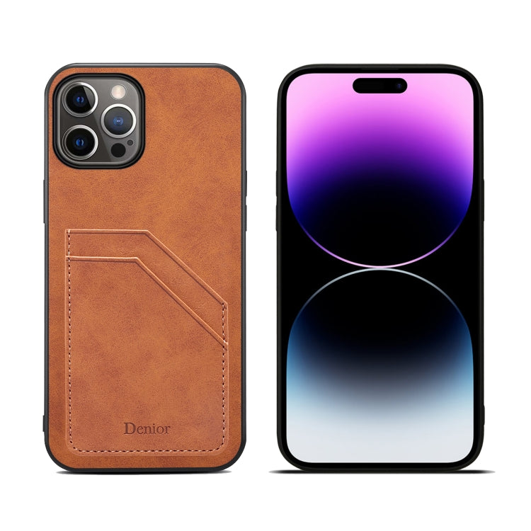 For iPhone 15 Pro Max Denior PU Dual Card Slot Back Cover Phone Case(Brown) - HoMEdemic™ 