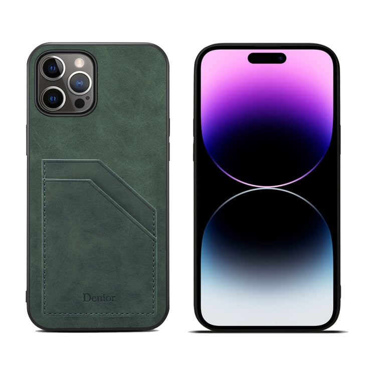 For iPhone 15 Pro Denior PU Dual Card Slot Back Cover Phone Case(Green) - HoMEdemic™ 