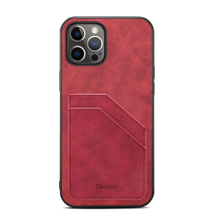 For iPhone 15 Denior PU Dual Card Slot Back Cover Phone Case(Red) - HoMEdemic™ 