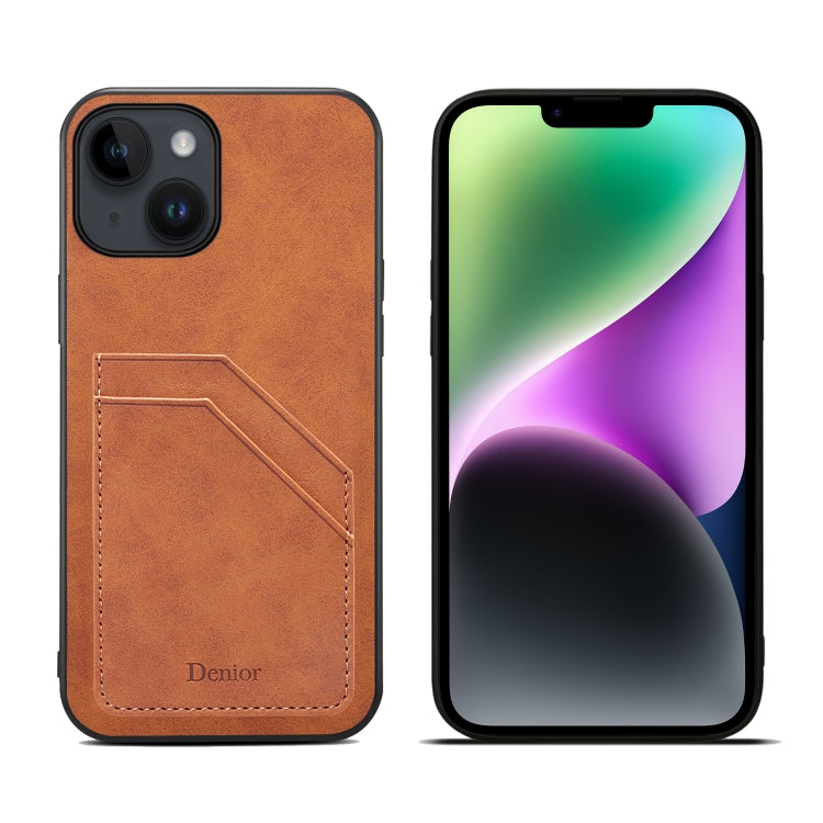 For iPhone 15 Denior PU Dual Card Slot Back Cover Phone Case(Brown) - HoMEdemic™ 