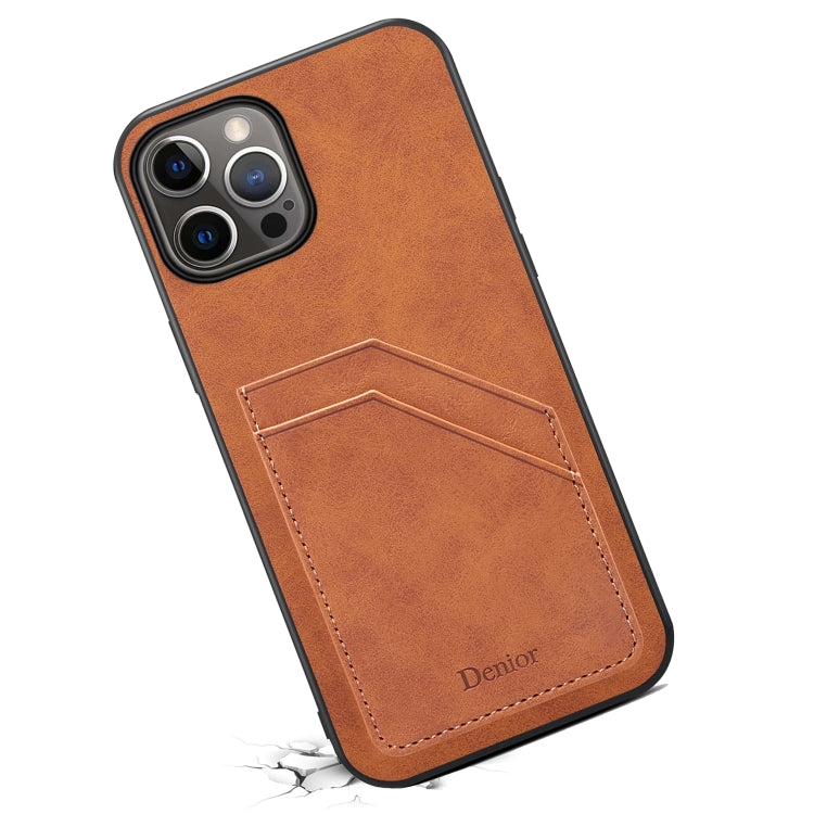 For iPhone 15 Denior PU Dual Card Slot Back Cover Phone Case(Brown) - HoMEdemic™ 