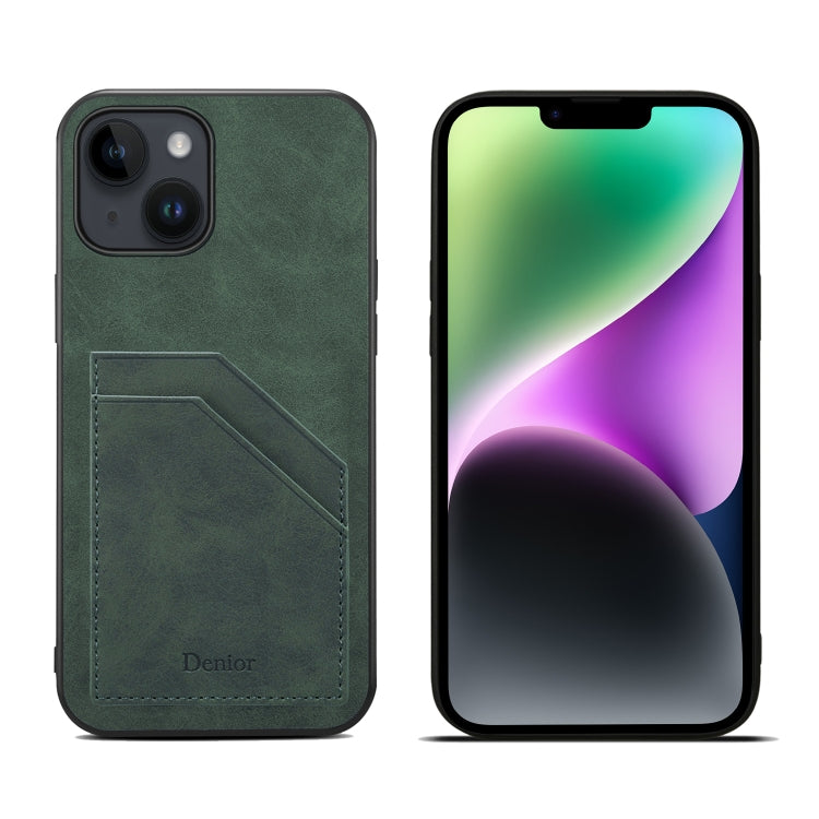 For iPhone 15 Denior PU Dual Card Slot Back Cover Phone Case(Green) - HoMEdemic™ 