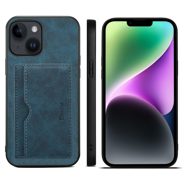 For iPhone 15 Denior PU Single Card Slot Holder Phone Case(Blue) - HoMEdemic™ 