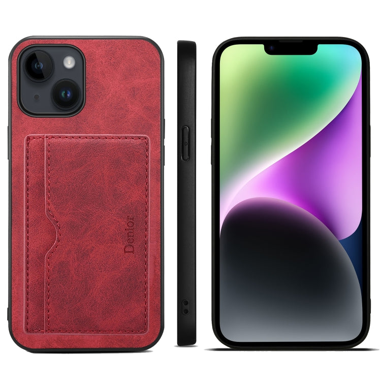 For iPhone 15 Denior PU Single Card Slot Holder Phone Case(Red) - HoMEdemic™ 