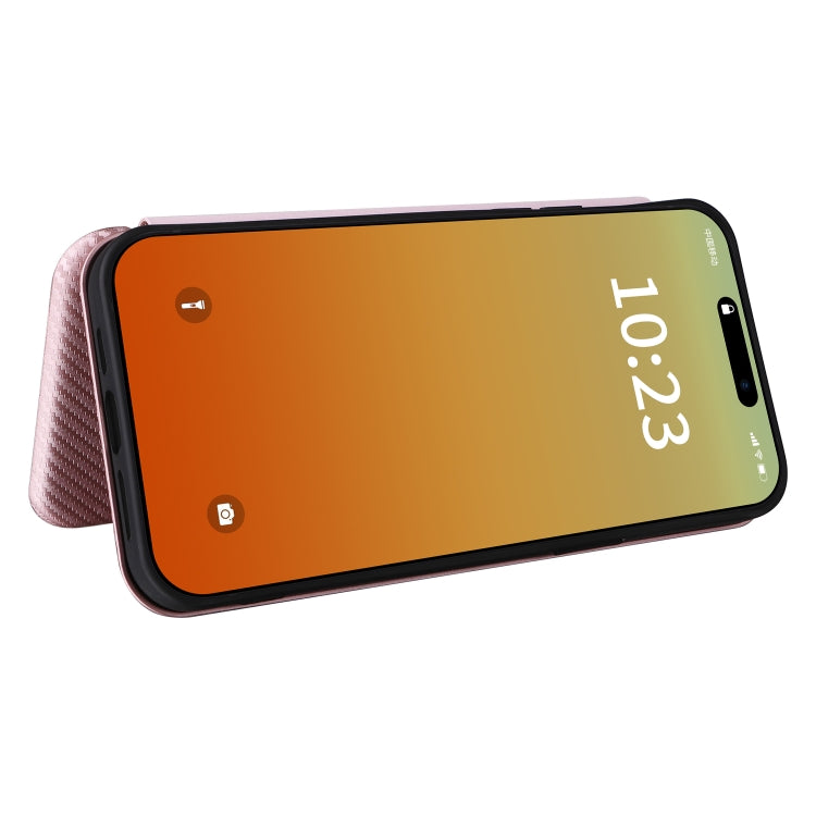 For iPhone 15 Pro Carbon Fiber Texture Flip Leather Phone Case(Pink) - HoMEdemic™ 