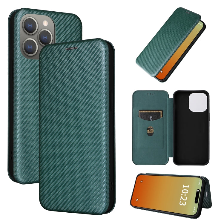 For iPhone 15 Pro Carbon Fiber Texture Flip Leather Phone Case(Green) - HoMEdemic™ 