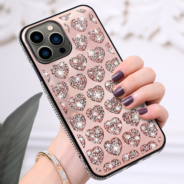 For iPhone 15 Pro Love Hearts Diamond Mirror TPU Phone Case(Rose Gold) - HoMEdemic™ 