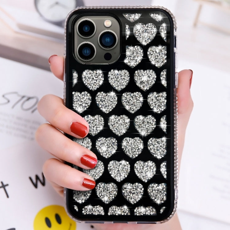 For iPhone 15 Pro Love Hearts Diamond Mirror TPU Phone Case(Black) - HoMEdemic™ 