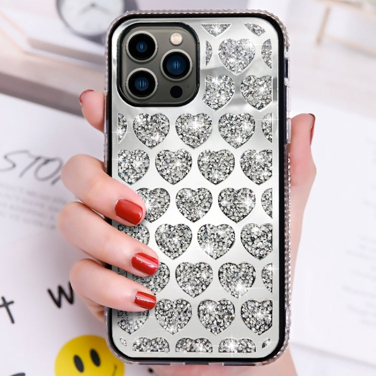 For iPhone 15 Pro Max Love Hearts Diamond Mirror TPU Phone Case(Silver) - HoMEdemic™ 