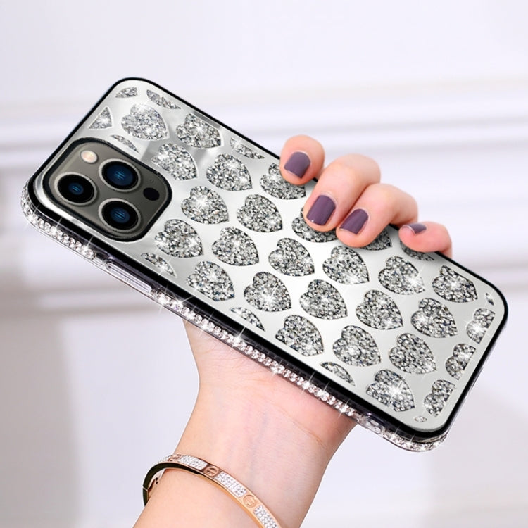 For iPhone 15 Pro Max Love Hearts Diamond Mirror TPU Phone Case(Silver) - HoMEdemic™ 