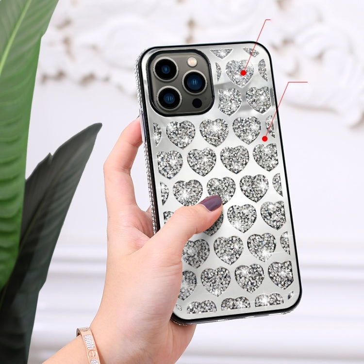 For iPhone 15 Pro Max Love Hearts Diamond Mirror TPU Phone Case(Silver) - HoMEdemic™ 