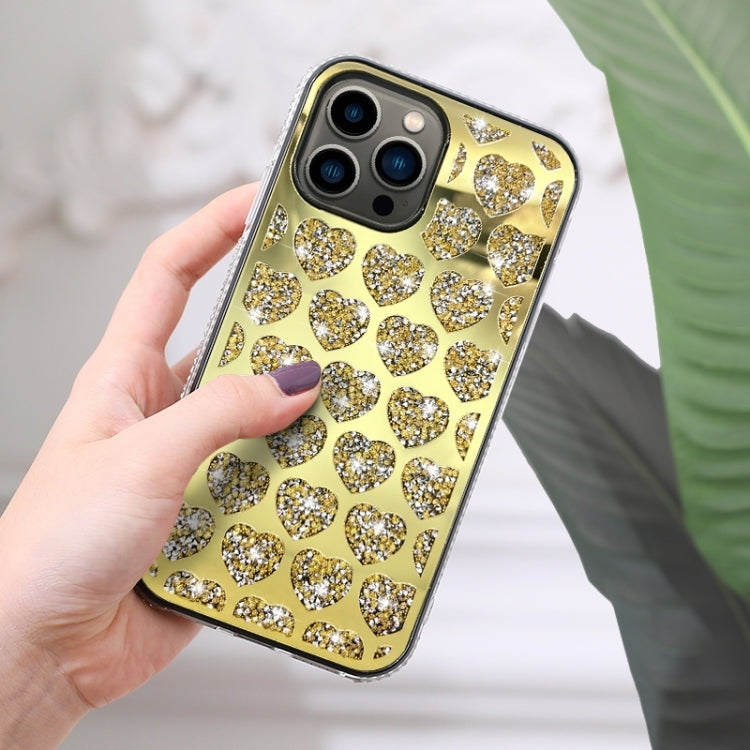 For iPhone 15 Pro Max Love Hearts Diamond Mirror TPU Phone Case(Gold) - HoMEdemic™ 