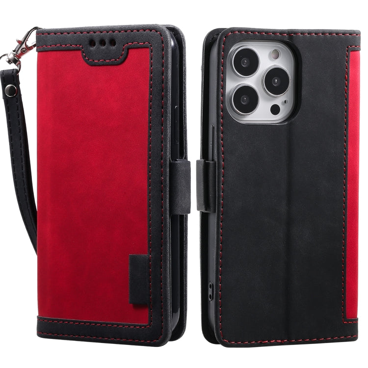 For iPhone 15 Pro Max Retro Splicing Horizontal Flip Leather Phone Case(Red) - HoMEdemic™ 