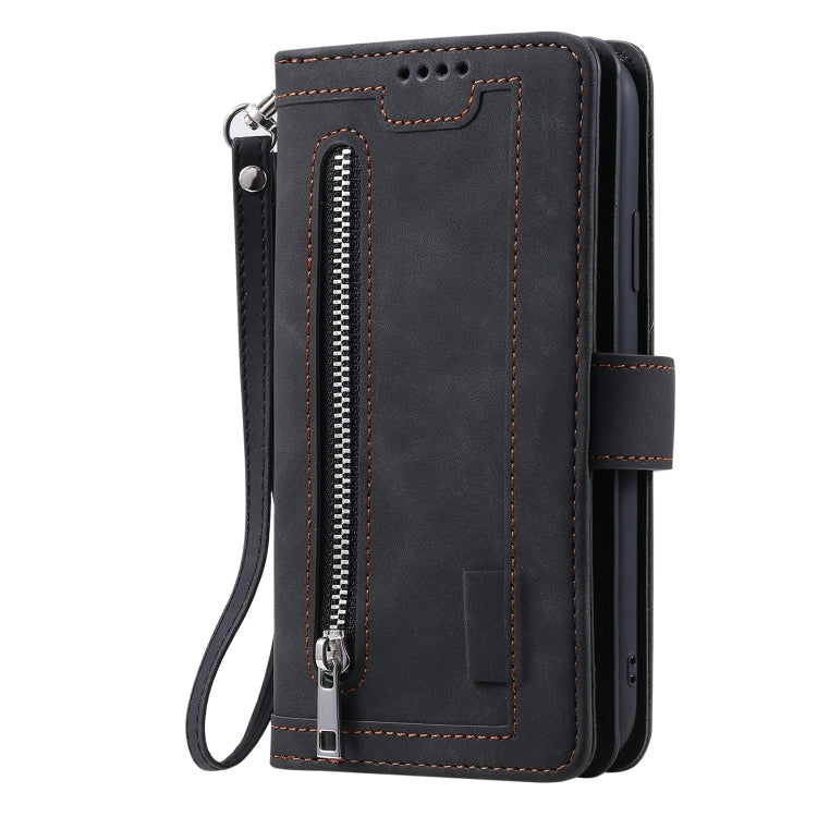 For iPhone 15 Pro Max Nine Card Zipper Bag Leather Phone Case with Lanyard(Black) - HoMEdemic™ 